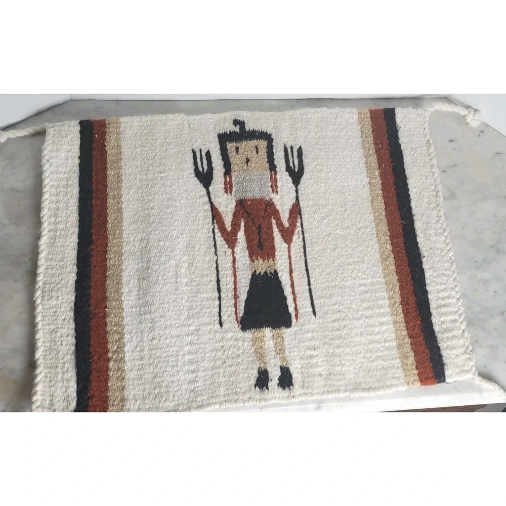 Navajo Yei Pictorial Rug 19x14 Wall Hanging Woven Wool Woven In Mexico